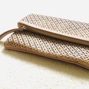 Madison West Vegan Leather Blush Fold-Over Clutch w/ Gold Accents